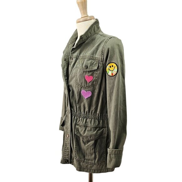 Cat & Jack Girls Military Style Jacket Snap Close Emoji Patch 4 Pocket XL Green - Picture 5 of 11